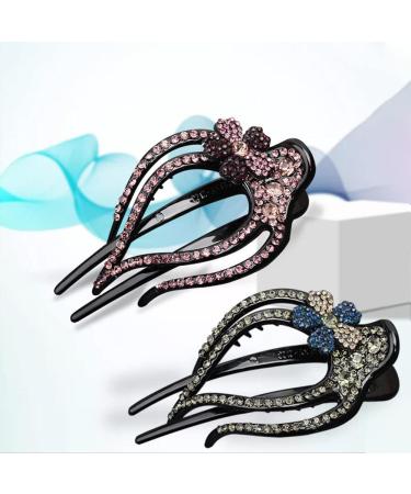 Yusier 2PCS Heart-Shaped Rhinestone Hair Clips - Plum Blossom-C | Women's Duckbill Ponytail Barrettes for Decorative Hair - Buy Online on GoSupps.com