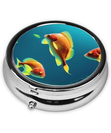Marine Fishes Printed Mini Round Pill Box | 3 Compartment Medicine Organizer | Portable Travel Pill Case for Home & Office - Buy Online on GoSupps.com