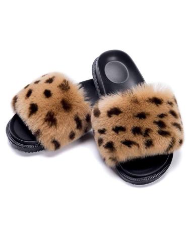 Sliders for Women Fur Slippers Warm Comfortable Soft for Women Slides Flip Flop Indoor Furry Home Slippers Fluffy Sandals Winter Plush Shoes for Indoor Outdoor Fashion Sandals (A 24.5CM)