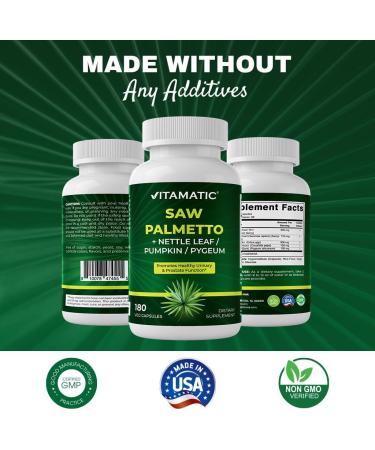 Vitamatic Saw Palmetto + Nettle Leaf/Pumpkin/Pygeum 180 Veg Capsules - Buy Online on GoSupps.com