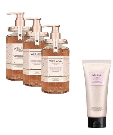 3X Damask Weilaiya Grand Rose Extract Shower Gel 450mL each+FREE Weilaiya Niacinamine Pecan Body Scrub 200mL