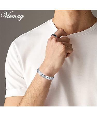 Vicmag Magnetic Bracelet for Men Titanium Steel with Ultra Strength Magnets - Single-Row Silver | Adjustable with Tool & Gift Box - Buy Online on GoSupps.com