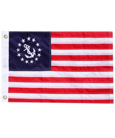 Yafeco Yacht Ensign Sewn Boat Flag, 12 x 18 inch Boat Ensign Nautical US American Flag Fully with Sewn Stripes, Embroidered Stars and Brass Grommets