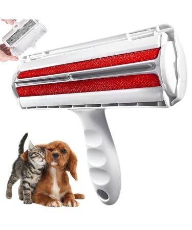 Pet Hair Remover and Reusable Lint Roller - Cat and Dog Hair Remover for Furniture Couch Carpet Clothing and Bedding - Portable Multi-Surface Fur Removal Tool (Red)