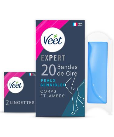 Veet Expert - 20 Cold Wax Strips for Body and Legs - Sensitive Skin - Perfect Finish - Long Lasting Hair Removal