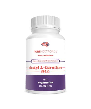 Pure Nootropics - Acetyl L-Carnitine (ALCAR) 500 mg Capsules | 180 Veg Cap Value Pack | Brain Health & Memory Support | in House & Rigorous 3rd Party Testing for Higher Purity & Potency 180 Count (Pack of 1)