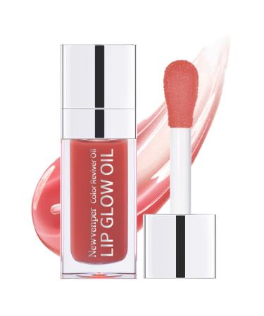 Hydrating Lip Glow Oil Long Lasting Lip Plumper Gloss with Big Brush Clear Lip Gloss Moisturizing Lip Oil for Lip Care and Dry Lips 02# 2#ROSEWOOD