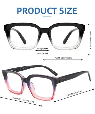 Retro Oversized Blue Light Blocking Reading Glasses for Women - Oprah Style Large Thick Frame with Spring Hinge - Black/Transparent + Purple/Pink 2.25 - Buy Online on GoSupps.com