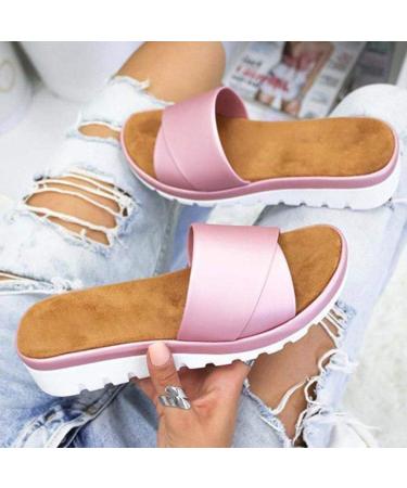 Women's PU Leather Sandals - Comfortable Beach Travel Flip Flops with Bunion Corrector - Pink - Size 35/36 EU | Orthopedic Sandals - Buy Online on GoSupps.com