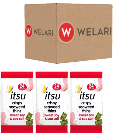 Itsu 3 x 5g Crispy Seaweed Crisps With Welari Thank You Card Sweet Soy Sea Salt Flavour Low Calorie Vegan Thins Sheets Snack (15g) (3pack) - Buy Online on GoSupps.com