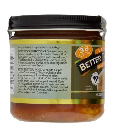 Better Than Bouillon Vegetarian No Chicken Base  Made with Seasoned Vegetables  Certified Vegan  Makes 9.5 Quarts of Broth  38 Servings  8 OZ Jar (Pack of 2) - Buy Online on GoSupps.com