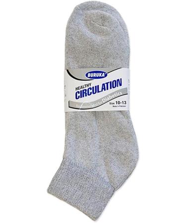 3 Pair Diabetic Ankle Quarter Crew Socks Grey Cotton Men Women 10-13 - Circulatory Support - Buy Online on GoSupps.com