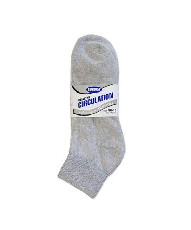 3 Pair Diabetic Ankle Quarter Crew Socks Grey Cotton Men Women Circulatory 10-13