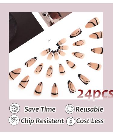 Sethexy Almond Shape False Nails 24st Swirl Acrylic Press-On Nails for Women & Girls in Black - Buy Online on GoSupps.com