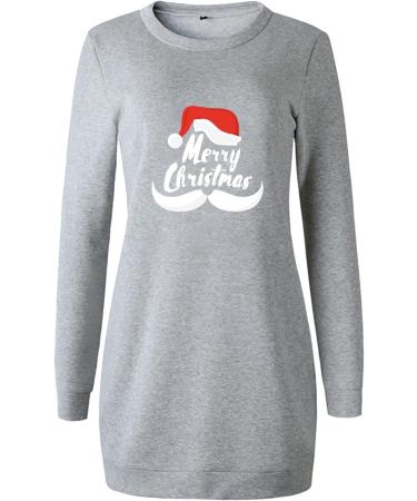 Shop Women's Fashion Christmas Long-Sleeved Hoodie Dress - Cartoon Pulli Style - Oversized Gray Sweatshirt for Autumn & Winter - Buy Online on GoSupps.com