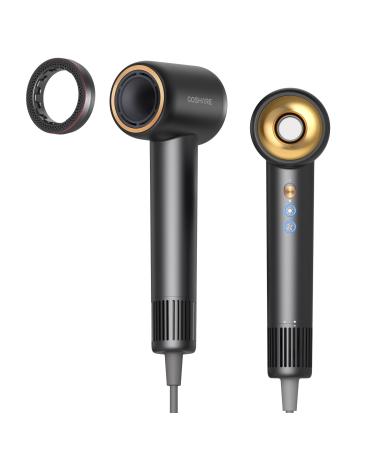 Fast Drying Ionic Hair Dryer 500 Million Negative Ion Blow Dryer with No Hair Damage No Frizz Essence Ring Lightweight Low Noise SuperFlow1 High Speed Hair Dryer Black Black Hair Dryer