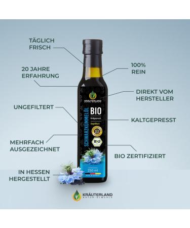 Buy Herballand Organic Black Cumin Oil 250ml - Unfiltered Cold-Pressed Rich in Thymoquinone - Fresh Daily from Our Hessian Oil Mill - Buy Online on GoSupps.com