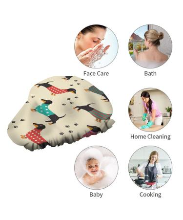Nicokee Double Waterproof Bathing Shower Cap - Dachshunds Clothes Dog Footprint Cartoon Cute Heart Design - Reusable Fashion Hat for Women - Perfect for Beauty, Bath, Spa, Home, Hotel, and Travel Use - 10.6 x 10.6 Inches - Buy Online on GoSupps.com