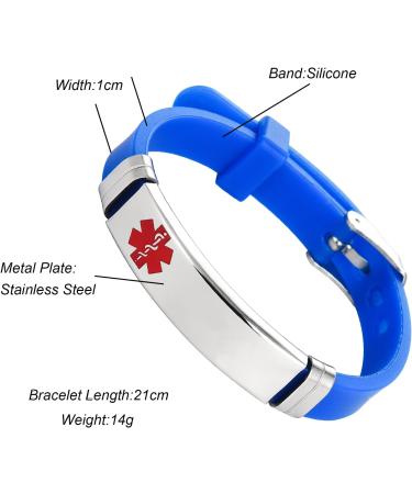 Men's Medical Alert ID Bracelet - Emergency First Aid Health Alert - Laser Engraved Stainless Steel & Adjustable Blue Silicone Wristband for Seizures - International Shipping Available - Buy Online on GoSupps.com