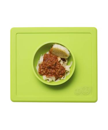 ez pz Happy Bowl (Lime) - 100% Silicone Suction Bowl with Built-in Placemat for Toddlers + Preschoolers Dishwasher Safe
