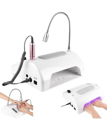 CYzpf Electric Nail Drill with Nail Lamp Professional Nail Dryer with Sensor for Acrylic Gel Poly Nails Curing and Removing Salon Home Use White One Size