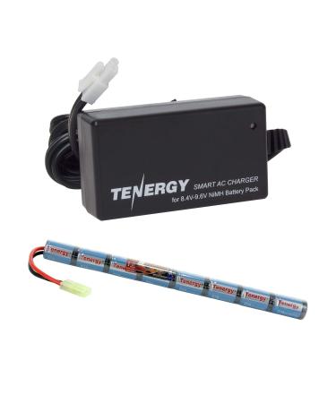 Tenergy Airsoft Battery 9.6V 1600mAh NiMH Stick Battery High Performance Stick Type Batteries w/Mini Tamiya Connector for Airsoft Gun + 8.4V-9.6V NiMH Battery Charger w/Mini Tamiya Connector Battery Pack and Charger