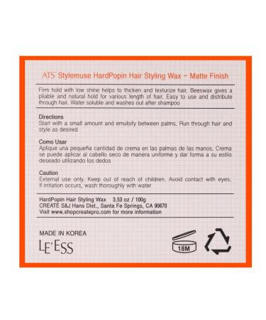 ATS Stylemuse Hard Popin Hair Styling Wax - Matte Molding Cream for Firm Hold - 100g (3.53oz) - Men and Women - Buy Online on GoSupps.com