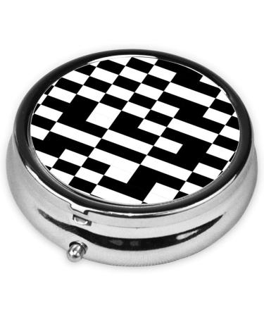 Buy Black and White Checkered Portable Metal Pill Box - Round Mini 3-Compartment | Ideal for Travel & Small Pills - Buy Online on GoSupps.com