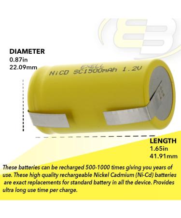 Buy (2-Pack) Exell SubC 1.2V 1500mAh NiCD Rechargeable Batteries for Tools Razors & More | International Shipping Available - Buy Online on GoSupps.com