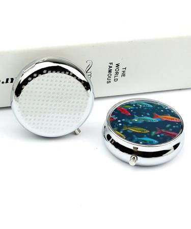 Travel Pill Box Organizer - Colorful Underwater Minnows Design | 3 Compartment Portable Pill Case for Purse & Pocket - Buy Online on GoSupps.com