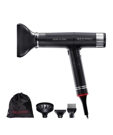 RED Pro Hair Dryer Soni-Clone 110 000 RPM High Speed BLDC Motor Dryer Strong Air Flow for Fast Drying Lightweight with Luxury Home & Travel Pouch Magnetic Nozzle Hair Pik Diffuser & Concentrator