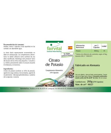 Fairvital | Citrate de Potassium - Boite pour 3 mois - Fortement dos - VEGAN - 270 g lules - Buy Online on GoSupps.com