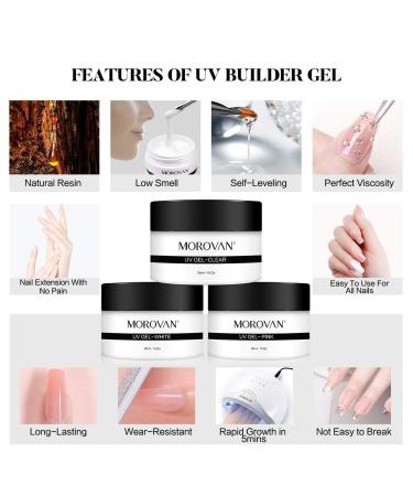 Morovan Builder Gel for Nails Kit - Clear, White, Pink Hard Gel Extension Set | Professional Nail Builder Gel for Beginners - DIY at Home Kit - Buy Online on GoSupps.com