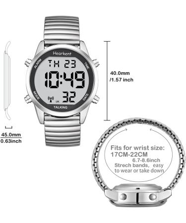 Hearkent Atomic Digital Talking Watch with British English Voice and Big Numbers - Radio-controlled Watch for Elderly or Blind with Elastic Silver Band - Buy Online on GoSupps.com