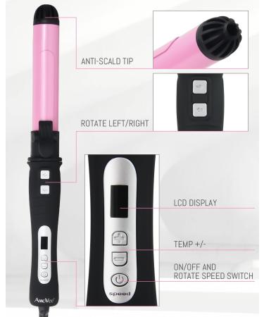 AmoVee 1.25" Rotating Curling Iron - Auto Ceramic Adjustable Temps Dual Voltage - Ideal Valentine's Day Gift for Her - Buy Online on GoSupps.com