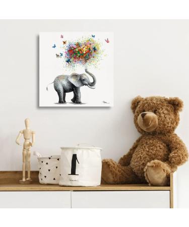 Yidepot Butterfly Elephant Wall Art Print - Colorful Heart Shaped Balloon for Kids' Nursery Decor - Canvas Framed 50x50CM - Buy Online on GoSupps.com