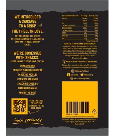 SERIOUS PIG | Sausage Flavour Crisps | Hand Cooked & Seasoned | Made With Finest Yorkshire Potatoes | (12 Pack) 40 g (Pack of 12) - Buy Online on GoSupps.com
