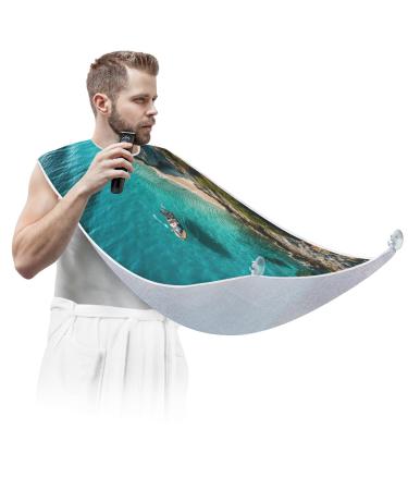 Island Scenery Beard Bib Apron Beard Hair Catcher for Men Shaving Fathers Day Anniversary Christmas Gifts for Dad Husband Beard Bib with 2 Suction Cups