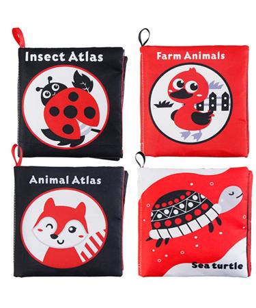 4 Baby Crinkle Books 0-6 12 Months  High Contrast Black and White Book  Touch and Feel Crinkle Cloth Book Soft Baby's First Fabric Book Activate Visual & Brain for Newborn  Toddler and Infant