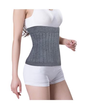 Soft Warm Knit Compression Waistband Back Brace Lumbar Support Wrap Slim Waist Trimmer Kidney Binder Belly Stomach Warmer Belt- Help Pain Relief Surgical Recovery (Grey L: for Waistline 35"-42") Grey L: For Waistline 35"-42"