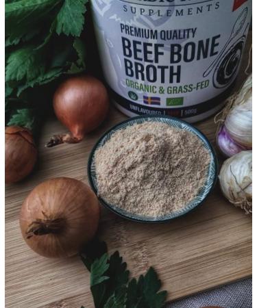 Buy Nordic Kings Organic Beef Bone Broth Powder 500g - Keto & Paleo Friendly Rich in Collagen No Additives - Pure Natural Cattle Bone Brew - Buy Online on GoSupps.com
