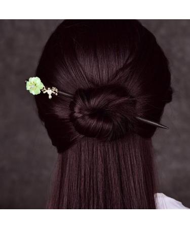 Lurrose Floral Wooden Hairpin Chinese Style Hair Stick Vintage Hair Accessories for Women Lady - Buy Online on GoSupps.com