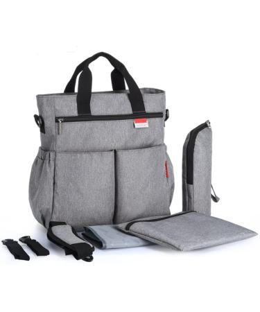 Insular Multifunctional Waterproof Mummy Shoulder Bag Diaper Bag Chic Nappy Changing Bag Tote/Messenger Style Large Light Weight with Changing Mat Adjustable Straps (4pcs Grey)