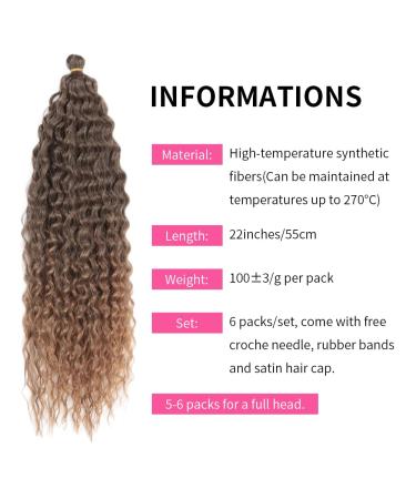 Deep Twist Crochet Hair - 22 Inch Ombre Curly Braided Extensions | 6 Packs Synthetic Kinky Curl Hairstyle (T27#) - Buy Online on GoSupps.com