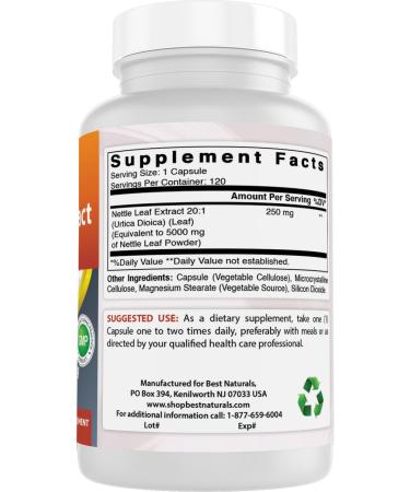Best Naturals Nettle Leaf Extract 5000 mg Equivalent Per Serving- 120 Capsules - Buy Online on GoSupps.com