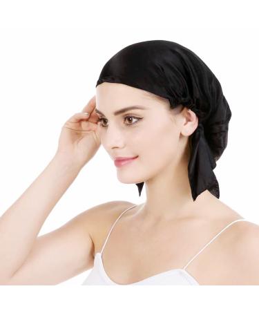 OROPY Emmet Mulberry Silk Night Sleep Cap Bonnet for Hair Loss Women Silk Hair Wrap 19 Momme Soft with Adjustable Elastic Ribbon One Size Black