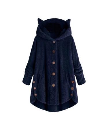 Hanxiulin coat plush jacket hoodie jacket oversize winter coat women fleece jacket warm sweater basic hooded jacket warm cozy quilting jacket women trench coat 3-marine 5xl
