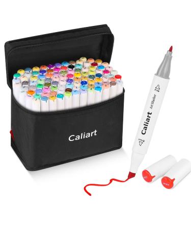 Caliart 100 Colors Artist Alcohol Markers Dual Tip Art Markers Twin Sketch Markers Pens Permanent Alcohol Based Markers with Case for Adult Kids Coloring Drawing Sketching Card Making Illustration white penshold - Buy Online on GoSupps.com