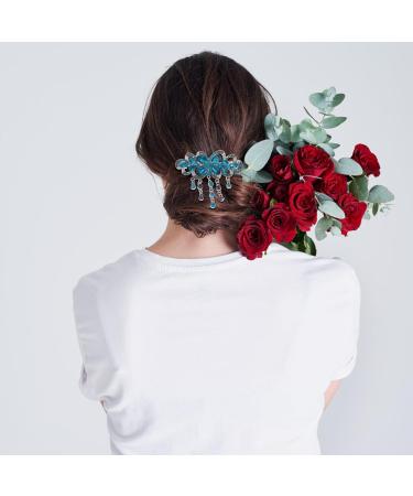 Shop Lurrose Japanese Rhinestone Feather Hair Clip - Elegant Dark Blue Barrette for Stylish Updos - Buy Online on GoSupps.com