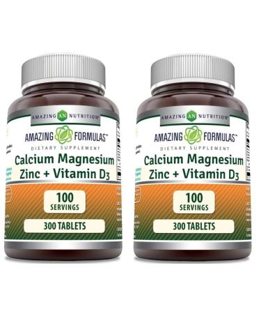 Amazing Formulas Calcium Magnesium Zinc with Vitamin D3 Supplement | Non-GMO | Gluten Free | Made in USA (2 Pack) Unflavored - 2 Pack